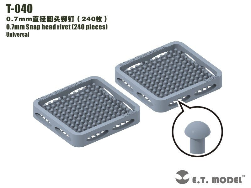 Rivets à tête clipsable ET modèle T-040 0,7 mm (240 pièces) (rivets) 