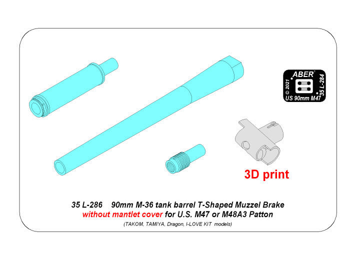 Aber 35 L-286 90 mm M-36 Tank Barrel with T-Shaped Muzzle Brake for  M47 / M48A3 Patton Tanks without Mantlet Cover 1/35 – Bild 5