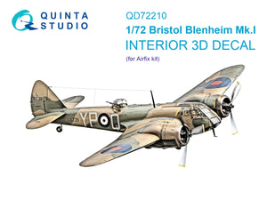 Quinta Studio QD72210 Bristol Blenheim Mk.I 3D-Printed &amp;amp; coloured Interior on decal paper (Airfix) 1/72