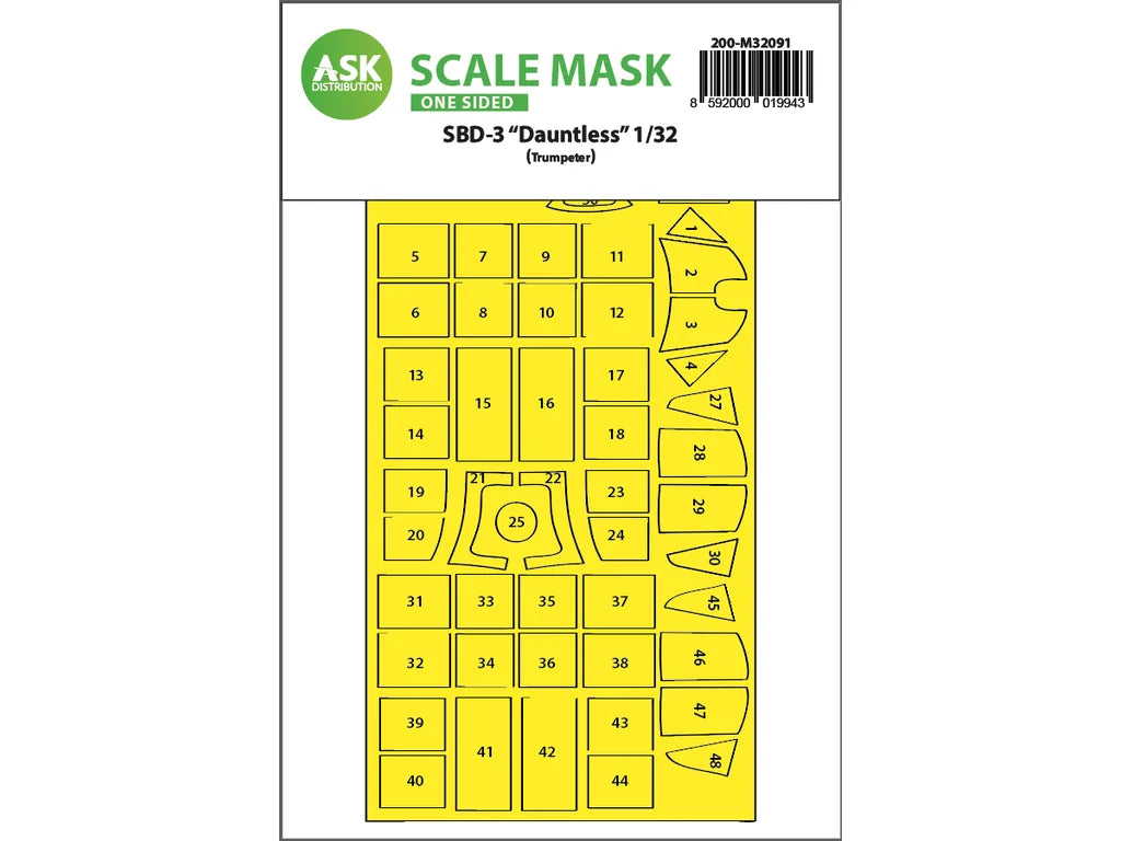 Art Scale Kit M32091 SBD-3 Dauntless One-Sided Express Fit Mask for Trumpeter 1/32