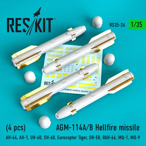 RESKIT RS35-0026 MISSILES HELLFIRE AGM-114A/B (4 PIÈCES) 1/35