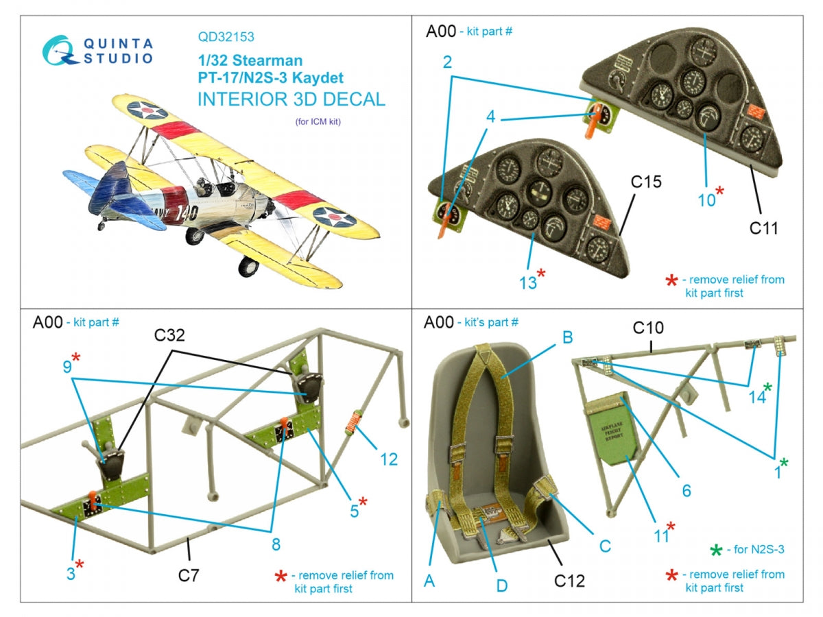Intérieur coloré imprimé en 3D sur papier décalcomanie (ICM) Quinta Studio QD32153 Pt-17/N2S-3 Kaydet 1/32 – image 2