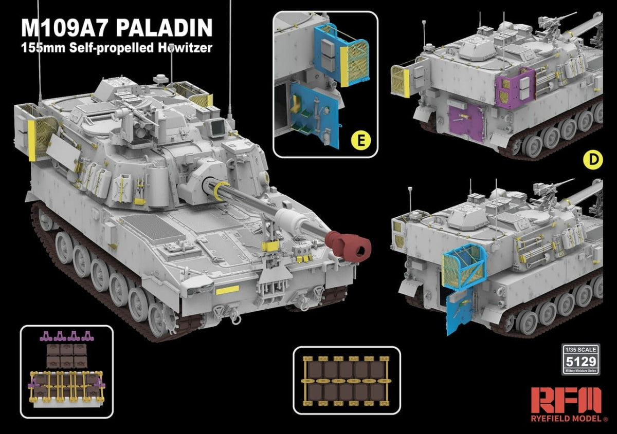 Maquette Rye Field 5129 M109A7 PALADIN Obusier automoteur de 155 mm avec chenilles fonctionnelles, échelle 1/35 – image 4