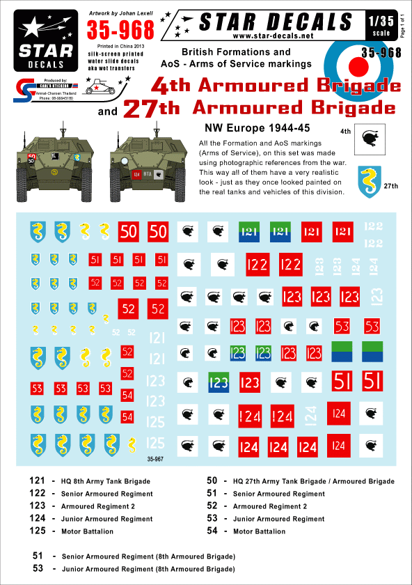 Star Decals 35-968 British 4th &amp;amp; 27th Armoured Brigade 1/35
