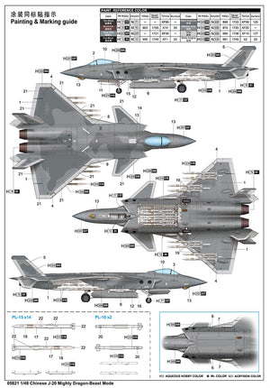 Trumpeter 05821 Chinese J-20 Mighty Dragon-Beast Mode 1/48 – immagine 4