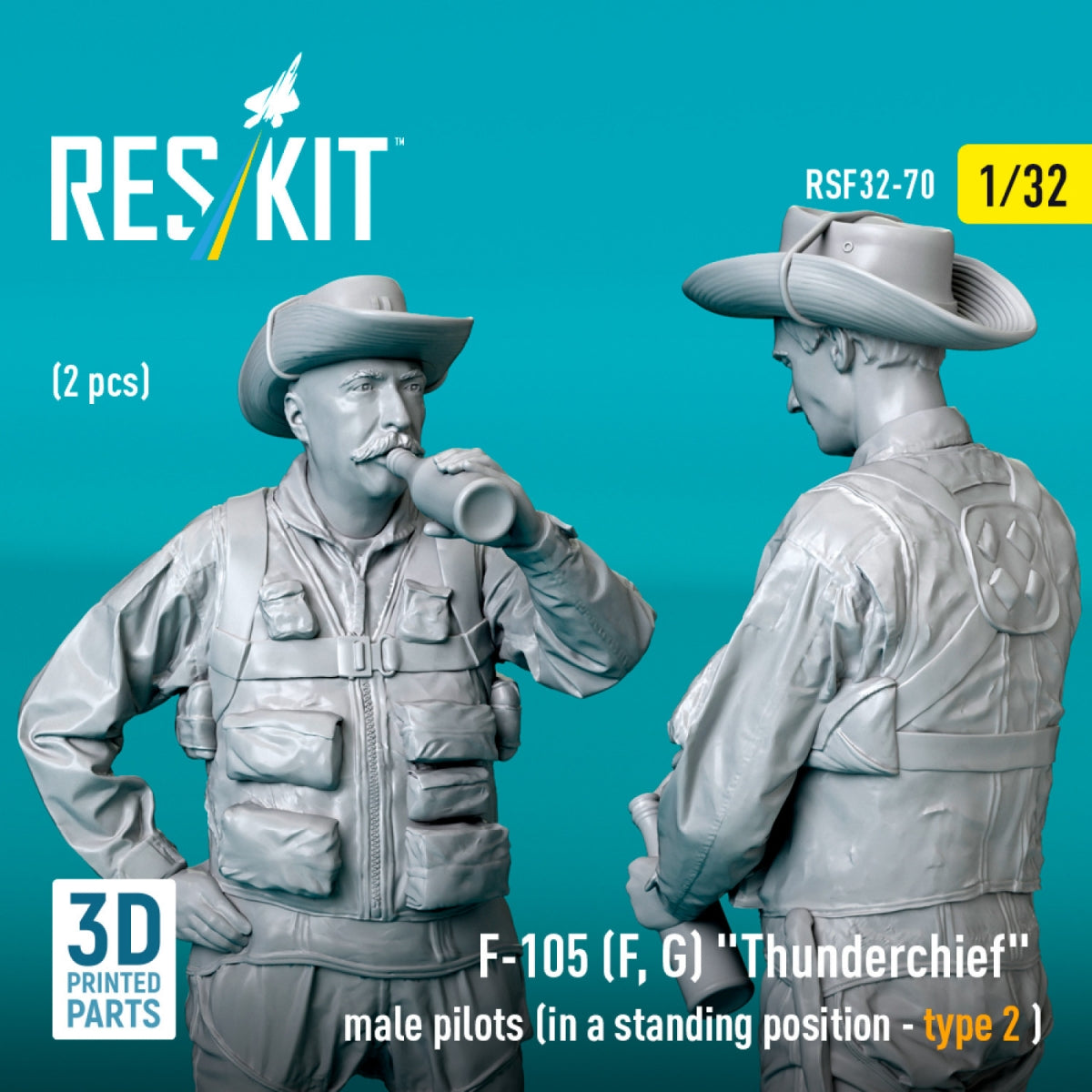 RESKIT RSF32-0069 F-105 (F, G) &amp;quot;Thunderchief&amp;quot; male pilots (in a standing position - type 1) (2 pcs) (3D Printed) 1/32 – Bild 2