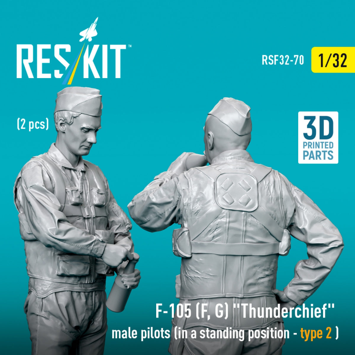RESKIT RSF32-0070 F-105 (F, G) &amp;quot;Thunderchief&amp;quot; male pilots (in a standing position - type 2) (2 pcs) (3D Printed) 1/32 – immagine 3