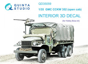 Quinta Studio QD35059 GMC CCKW 352 Open Cab 3D-Printed &amp;amp; coloured Interior on decal paper (HobbyBoss) 1/35