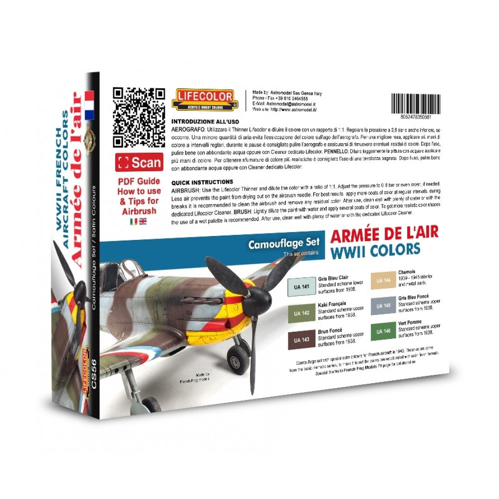 Lifecolor CS56 Acrylic paint set French Aircraft Armée de l&amp;#39;air WWII colors 6x22ml – immagine 2