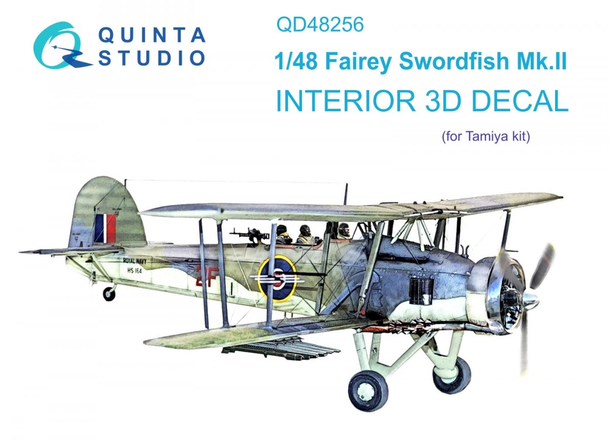 Quinta Studio QD48256 Swordfish Mk.II 3D-Printed &amp;amp; coloured Interior on decal paper ( Tamiya ) 1/48