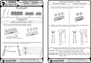 Master SM-350-101 Uzbrojenie pancernika Dunkerque/Strasbourg – lufy 330mm (8 szt.), 130 mm (16 szt.) wraz z żywicznymi elementami do osadzenia luf 1/350 – immagine 6