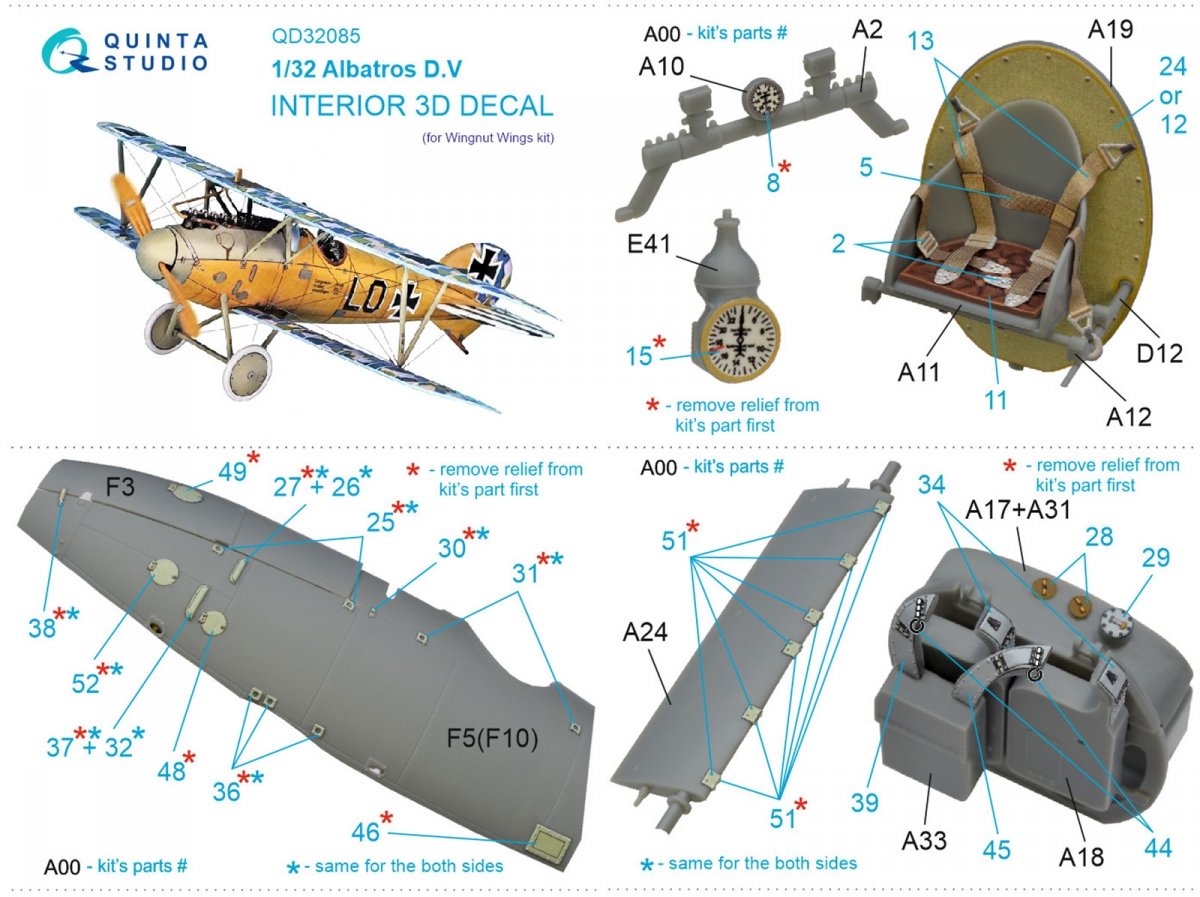 Quinta Studio QD32085 Albatros D.V 3D-Printed &amp;amp; coloured Interior on decal paper (Wingnut Wings) 1/32 – immagine 2