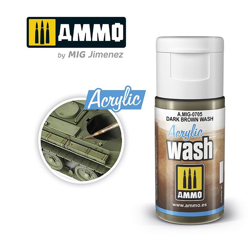 AMMO of Mig Jimenez 0705 ACRYLIC WASH Dark Brown Wash 15ml