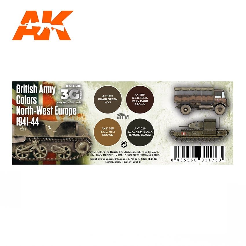 AK Interactive AK11680 3G BRITISH ARMY COLORS NORTH-WEST EUROPE 1941-1944 4x17 ml – immagine 2