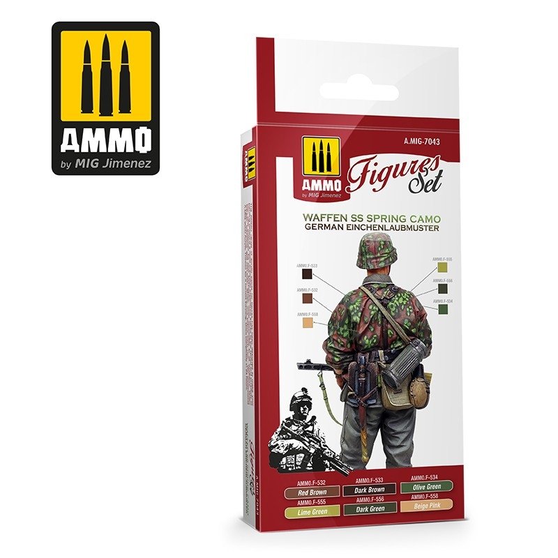 AMMO of Mig Jimenez 7043 Waffen SS Spring Camo. German Einchenlaubmuster Figures Set 6x17ml – immagine 2