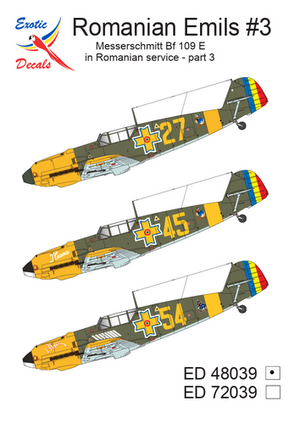 Exotic Decals 48039 Romanian Emils #3 - Messerschmitt Bf 109 E in Romanian Service - Part 3 1/48