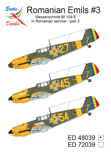 Exotic Decals 48039 Romanian Emils #3 - Messerschmitt Bf 109 E in Romanian Service - Part 3 1/48