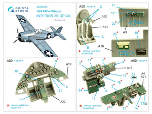 Quinta Studio QD48334 F4F-4 Wildcat 3D-Printed &amp;amp; coloured Interior on decal paper (Tamiya) 1/48 – immagine 2