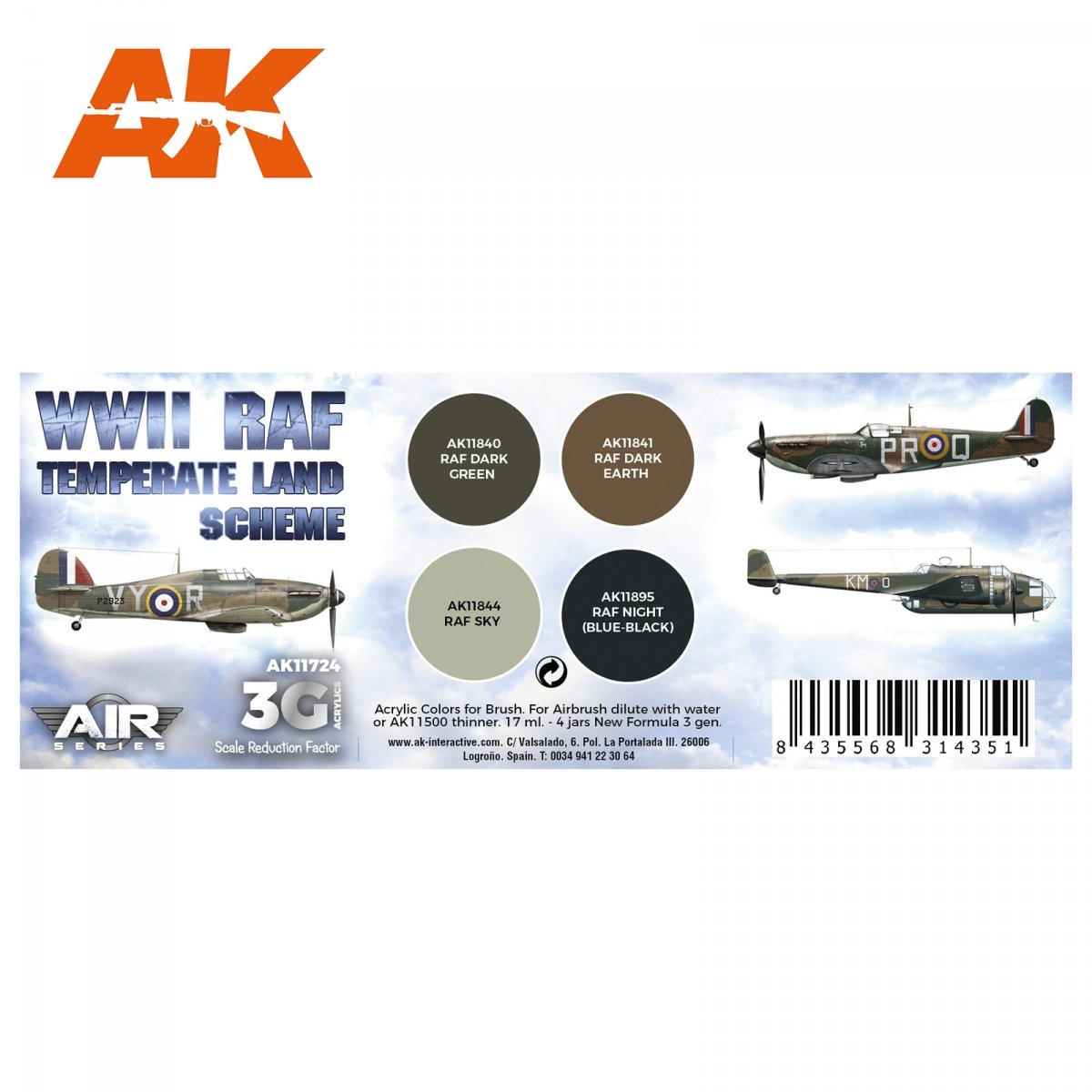 AK Interactive AK11724 WWII RAF TEMPERATE LAND SCHEME 4x17 ml – Bild 2