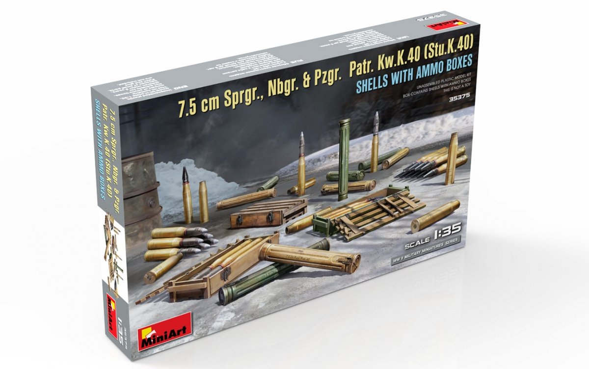 MiniArt 35375 7.5 cm Sprgr., Nbgr. &amp;amp; Pzgr. Patr. Kw.K.40 (Stu.K.40) SHELLS WITH AMMO BOXES 1/35 – Bild 5