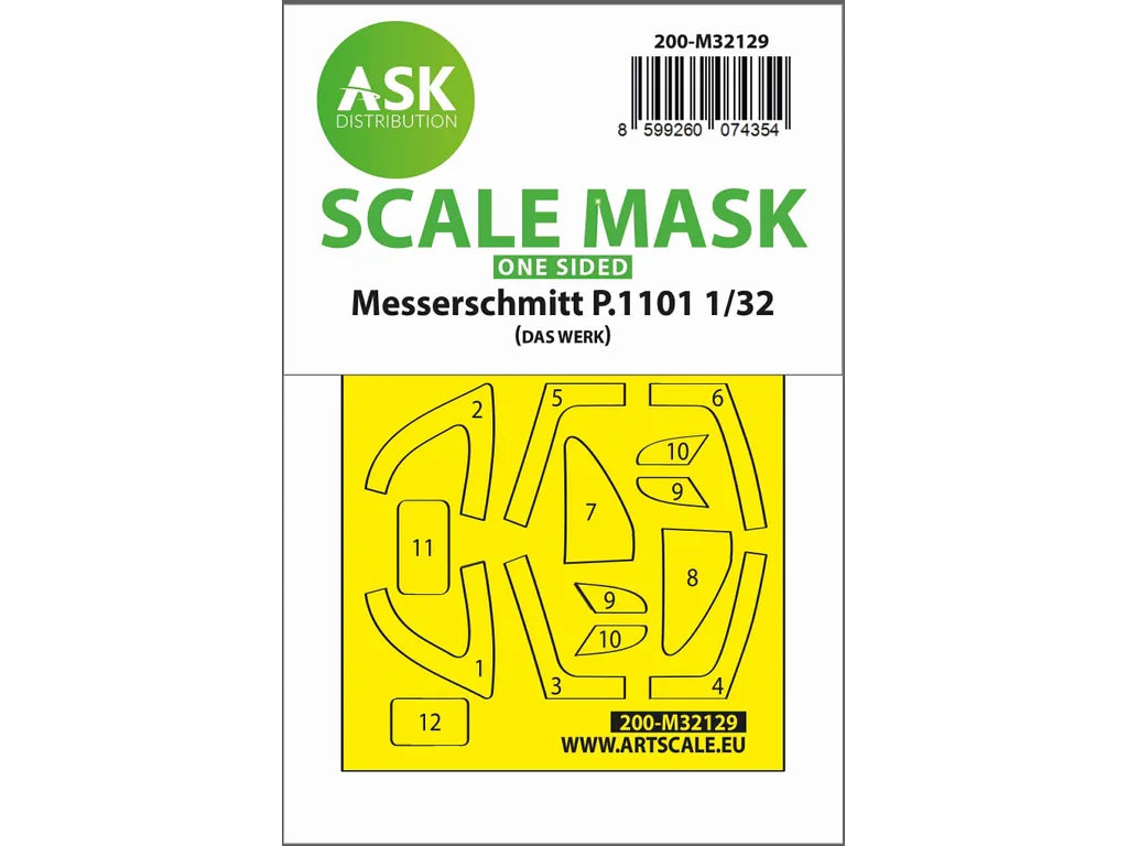 Art Scale Kit M32129 Messerschmitt P.1101 One-Sided Express Fit Mask for Das Werk Kit 1/32