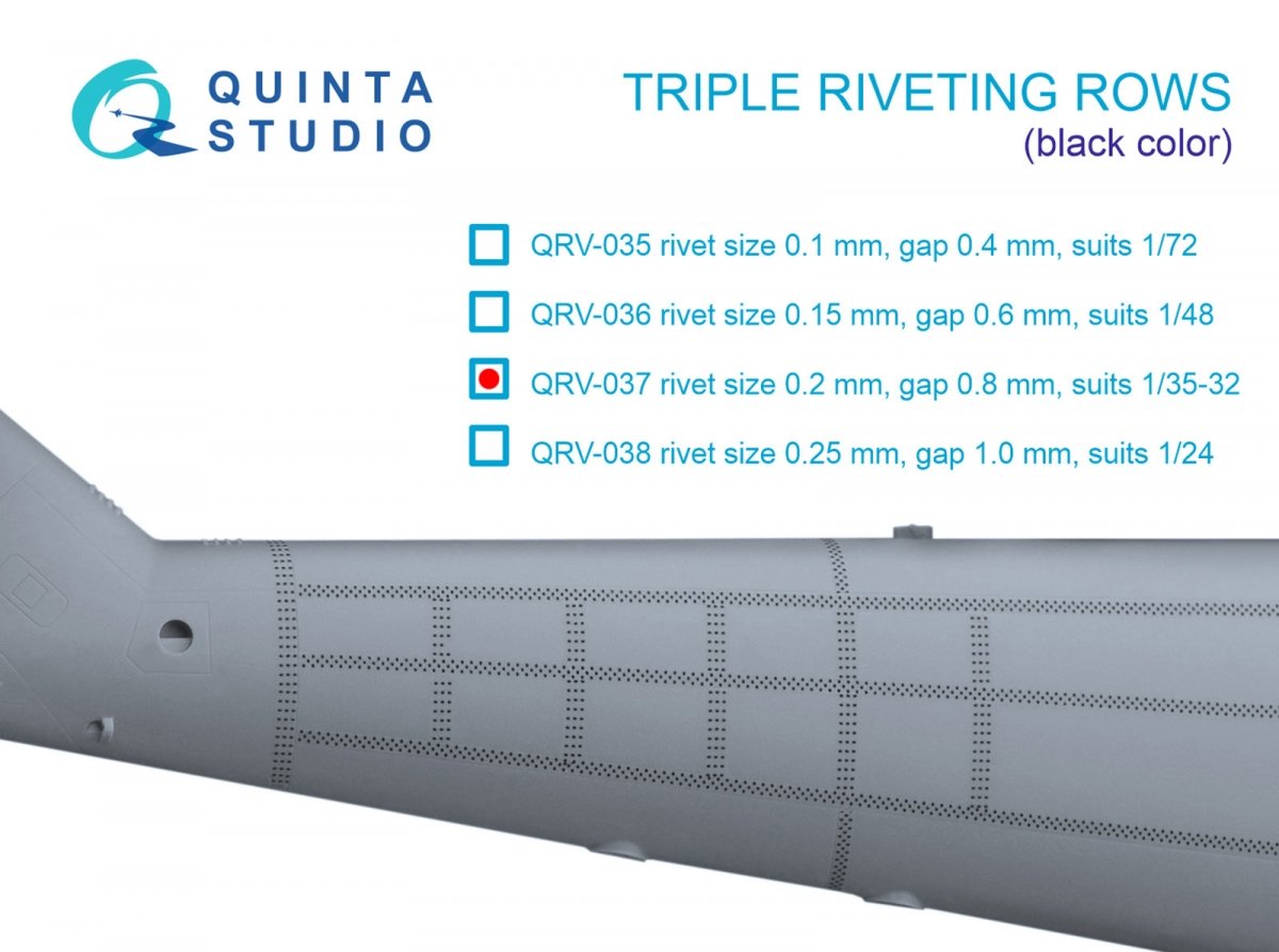 Rangées de rivets triples Quinta Studio QRV-037 (taille des rivets : 0,20 mm, écartement : 0,8 mm, convient à l’échelle 1/32), couleur noire, longueur totale : 3,7 m / 12 pi
