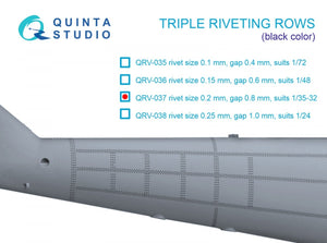Rangées de rivets triples Quinta Studio QRV-037 (taille des rivets : 0,20 mm, écartement : 0,8 mm, convient à l’échelle 1/32), couleur noire, longueur totale : 3,7 m / 12 pi