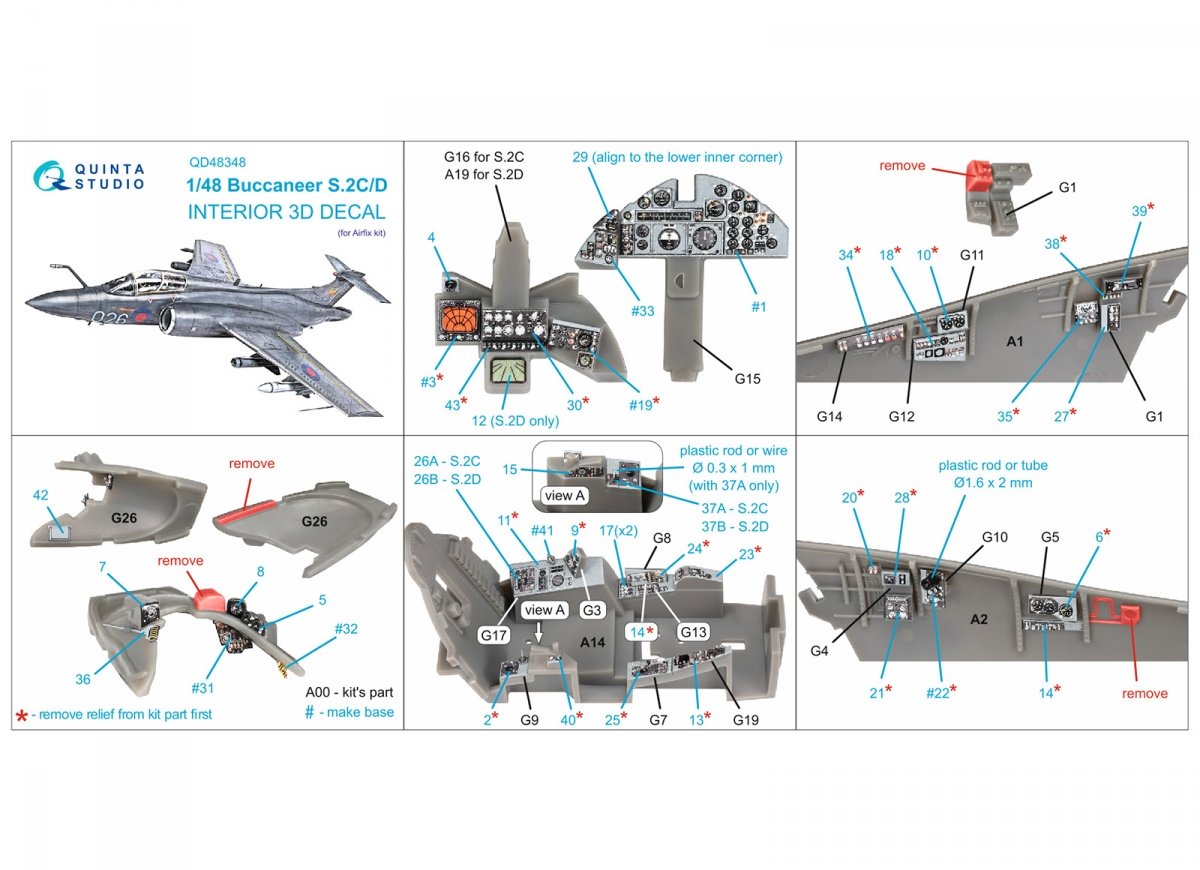 Quinta Studio QD48348 Buccaneer S.2C/D 3D-Printed &amp;amp; coloured Interior on decal paper (Airfix) 1/48 – zdjęcie 2