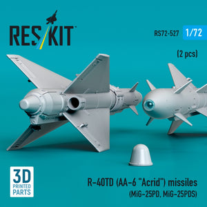 RESKIT RS72-0527 R-40TD (AA-6 &amp;quot;Acrid&amp;quot;) missiles (2 pcs) (3D Printed) 1/72 – immagine 2