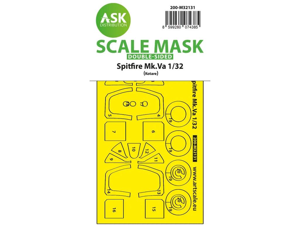 Art Scale Kit M32131 Spitfire Mk.Va Double-Sided Express Fit and Self Adhesive Mask for Kotare 1/32