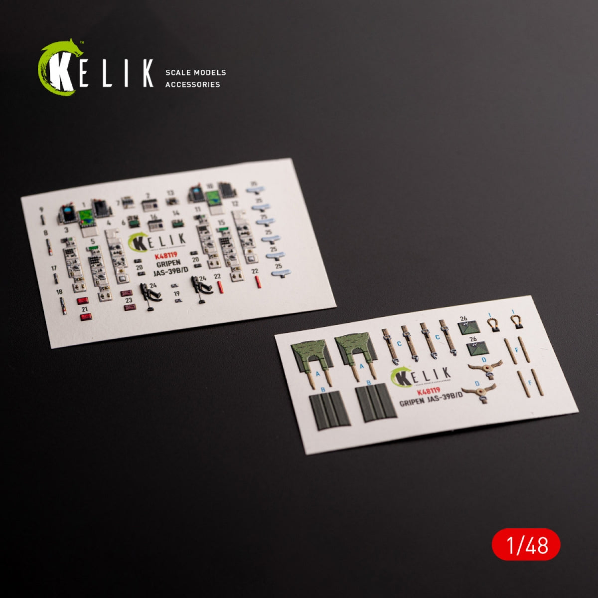 KELIK K48119 Jas-39 B/D - interior 3D decals for Zimi Model/KittyHawk kit 1/48