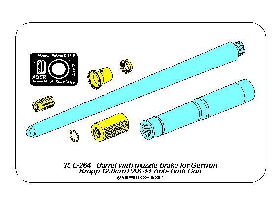 Aber 35L-264 Lufa z hamulcem wylotowym do niemieckiej armaty p/panc. Krupp 12,8cm PAK 44 (Great Wall) 1/35 – immagine 3