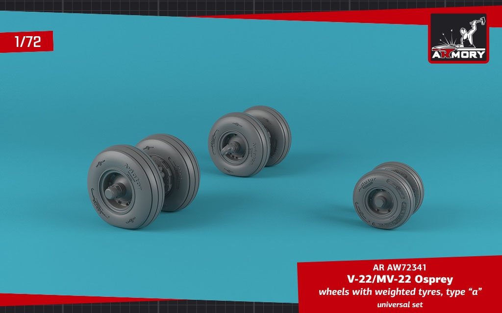 Armory Models AW72341 V-22/MV-22 Osprey wheels w/ weighted tires type “a” 1/72 – immagine 4