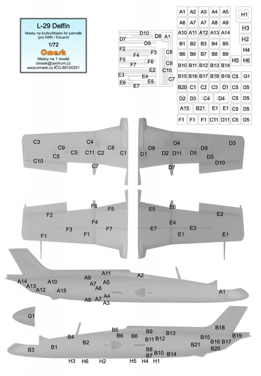 Omask 17007 L-29 Delfín masks for panels (for AMK/Eduard) 1/72