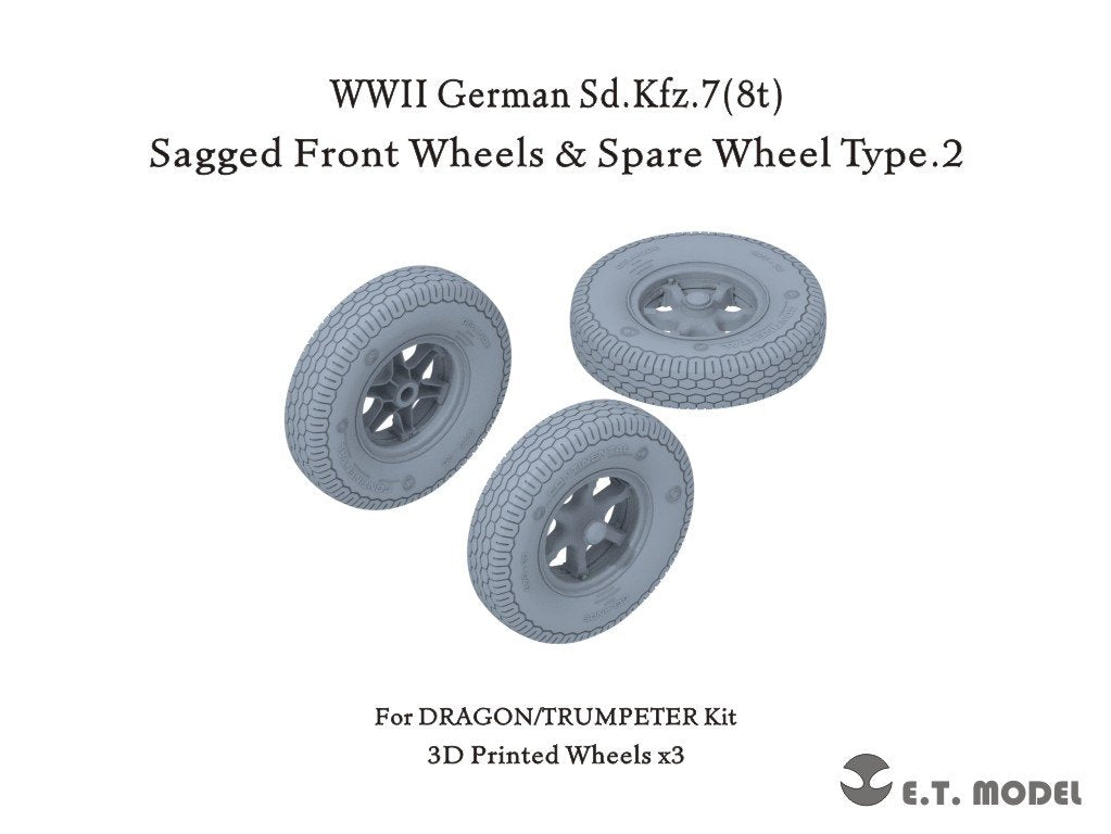 E.T. Model P35-133 WWII German Sd.Kfz.7(8t) Sagged Front Wheels &amp;amp; Spare Wheel Type.2 for Dragon / Trumpeter kit 1/35