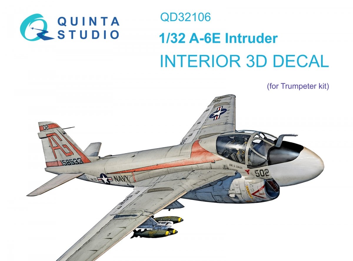 Quinta Studio QD32106 A-6E Intruder 3D-Printed &amp;amp; coloured Interior on decal paper (Trumpeter) 1/32