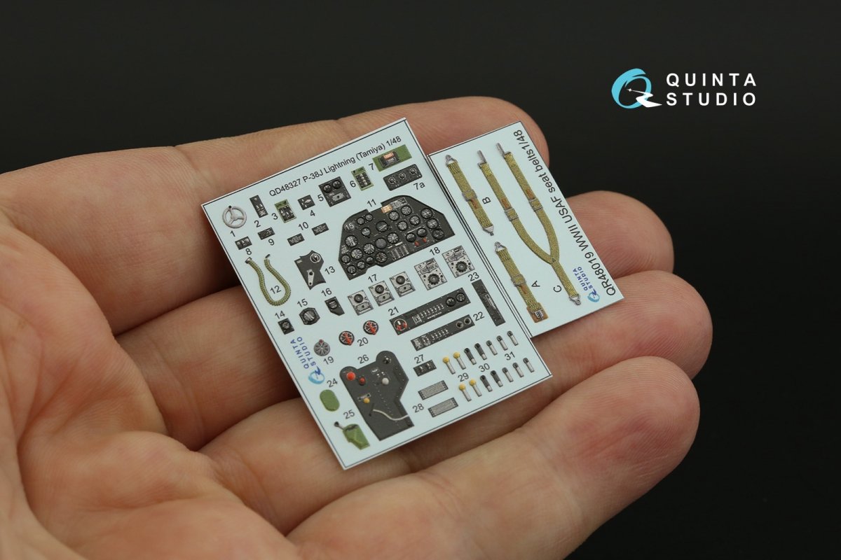 Quinta Studio QD48327 P-38J 3D-Printed &amp;amp; coloured Interior on decal paper (Tamiya) 1/48 – immagine 3