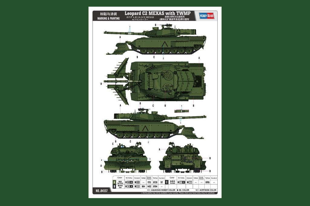 Hobby Boss 84557 Leopard C2 MEXAS with TWMP Track Width Mine Plow 1/35 – immagine 3