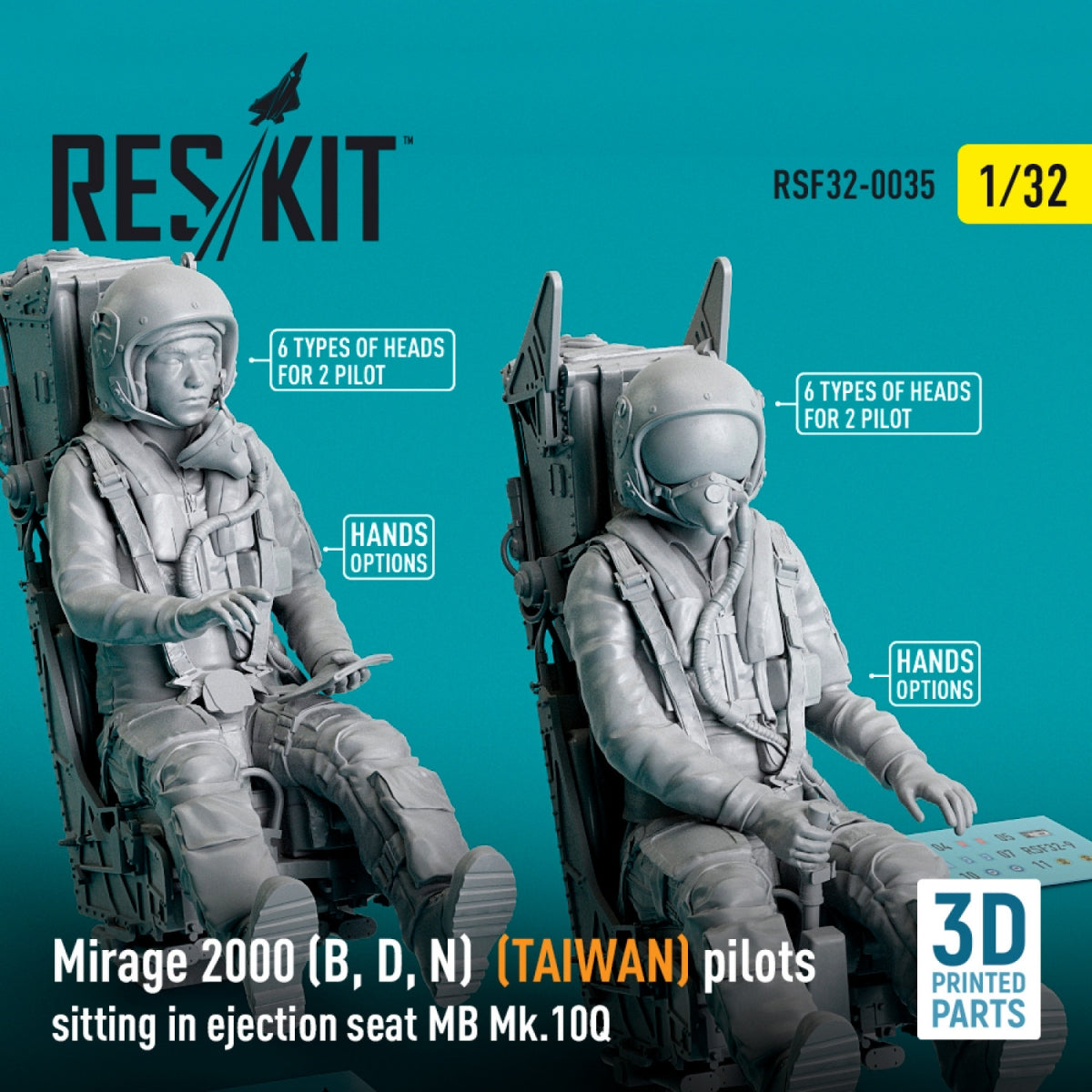 RESKIT RSF32-0035 Mirage 2000 (B, D, N) (TAIWAN) pilots sitting in ejection seat MB Mk.10Q (2 pcs) (3D Printed) 1/32