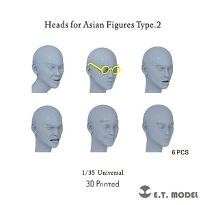 E.T. Model P35-340 Heads for Asian Figures Type.2 (Universal) 1/35