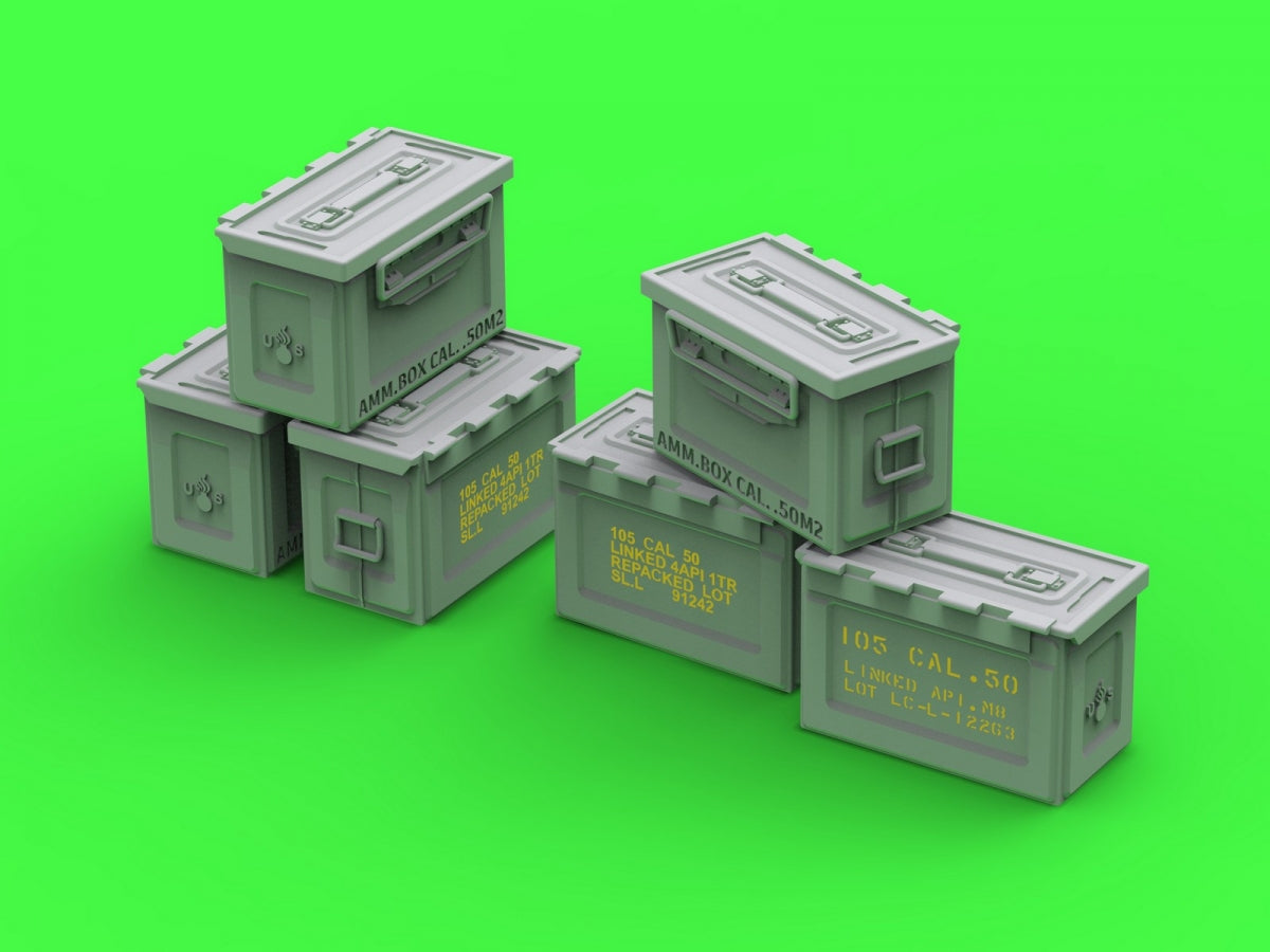 Boîtes de munitions Master GM-35-068 M2 pour fusil Browning M2 .50 - Utilisées pendant la Seconde Guerre mondiale (6 pièces) - FERMÉES 1/35