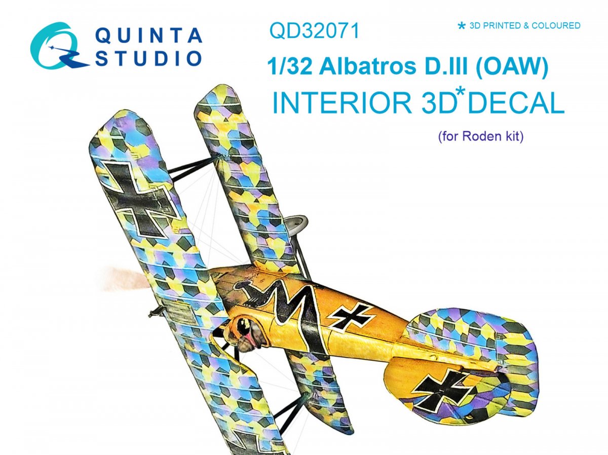 Quinta Studio QD32071 Albatros D.III OAW 3D-Printed &amp; colored Interior on decal paper (for Roden kit) 1/32