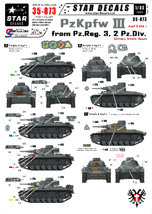 Star Decals 35-873 PzKpfw III from Pz.Reg.3, 2. Pz.Div. 1/35