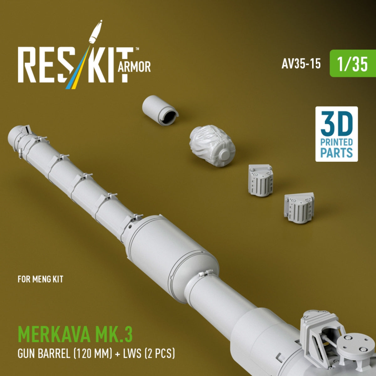 RESKIT AV35-0015 Merkava Mk.3 gun barrel (120 mm) + LWS (2 pcs) for Meng Kit (3D Printed) 1/35