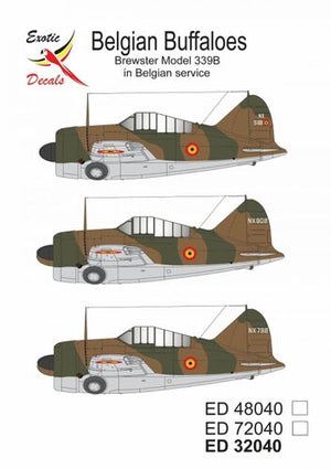 Exotic Decals 32040 Belgian Buffaloes - Brewster Model 339B in Belgian Service 1/32