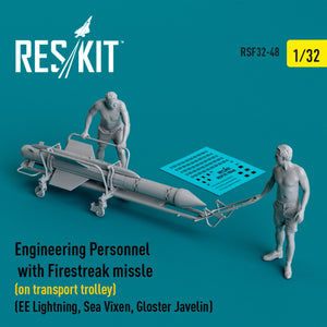 RESKIT RSF32-0048 Engineering Personnel with Firestreak missile (on transport trolley) (EE Lightning, Sea Vixen, Gloster Javelin) (3D Printed) 1/32 – immagine 2