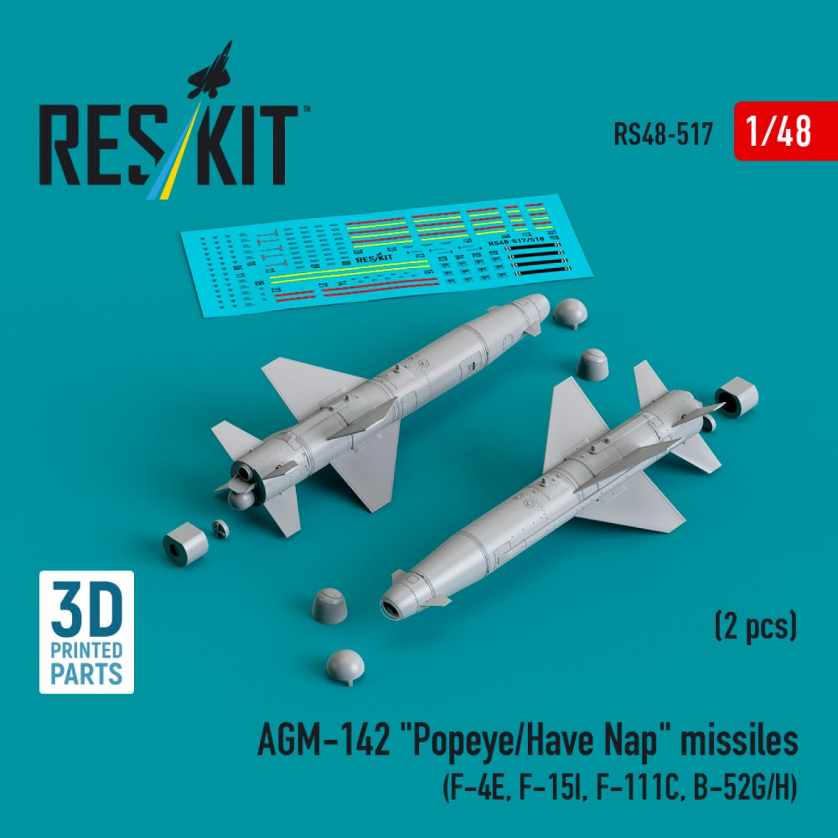 RESKIT RS48-0517 AGM-142 "Popeye/Have Nap" missiles (2 pcs) (3D Printed) 1/48