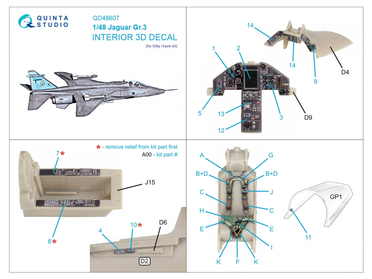 Quinta Studio QD48607 Jaguar Gr.3 3D-Printed &amp;amp; coloured Interior on decal paper (Kitty Hawk) 1/48 – Bild 2