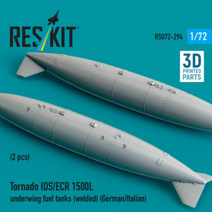 RESKIT RSU72-0294 Tornado IDS/ECR 1500L underwing fuel tanks (welded) (German/Italian) (2 pcs) (3D Printed) 1/72