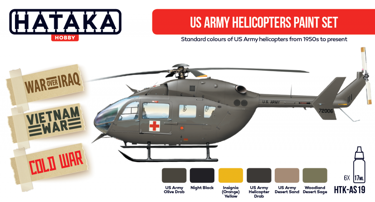 Kit de peinture pour hélicoptères de l&amp;#39;armée américaine Hataka HTK-AS19 (6 x 17 ml)